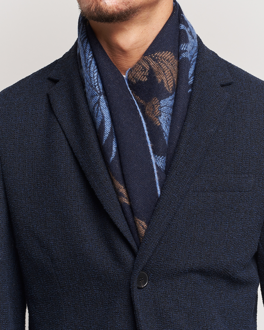 Heren | Etro Floral Wool Scarf Dark Blue | Etro | Floral Wool Scarf Dark Blue