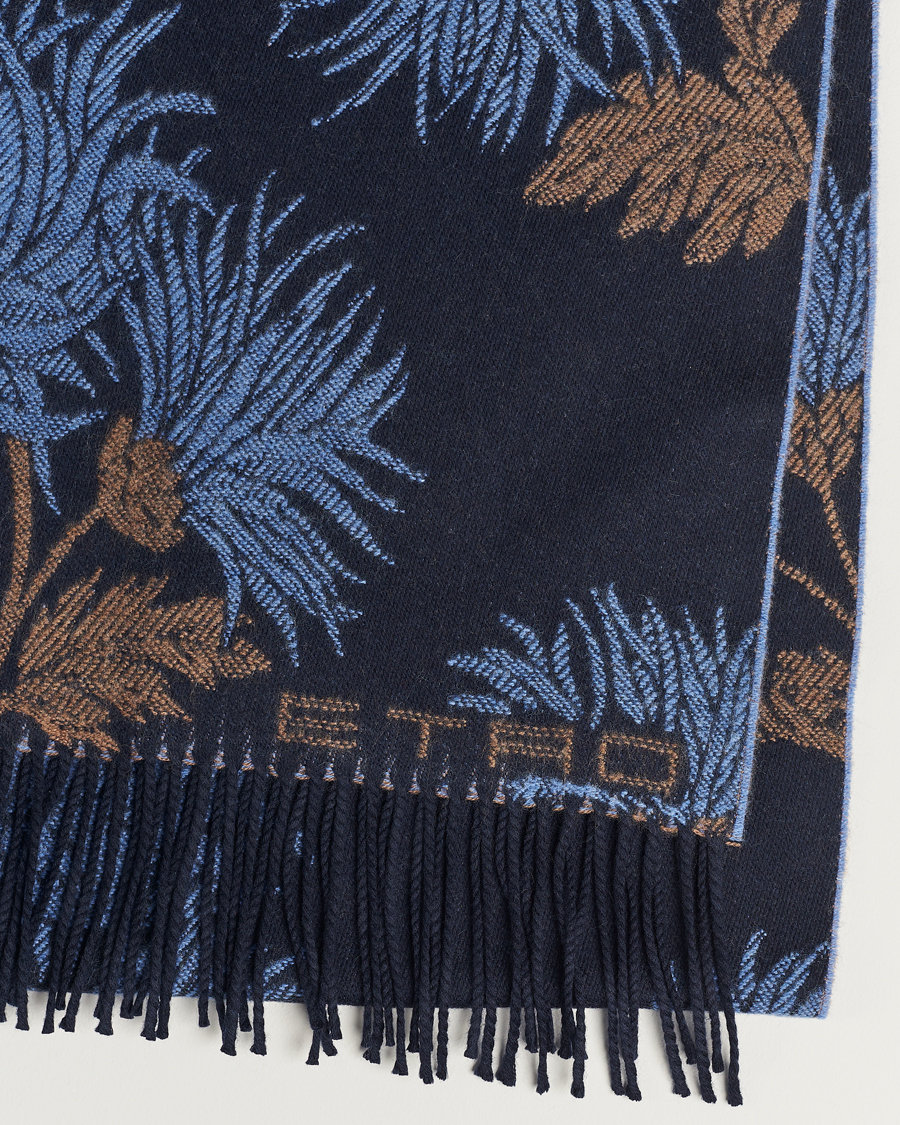Heren | Etro Floral Wool Scarf Dark Blue | Etro | Floral Wool Scarf Dark Blue