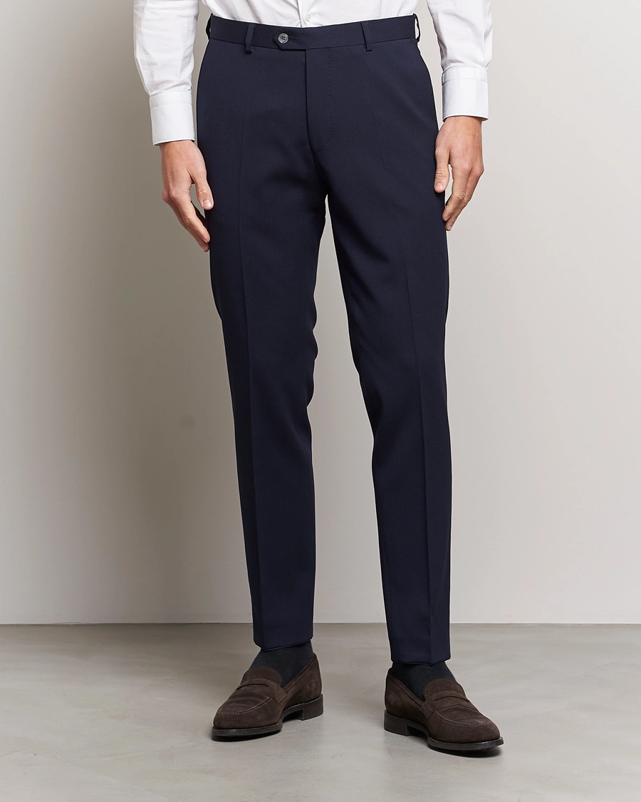 Heren | Broeken | Oscar Jacobson | Denz Structured Wool Trousers Blue