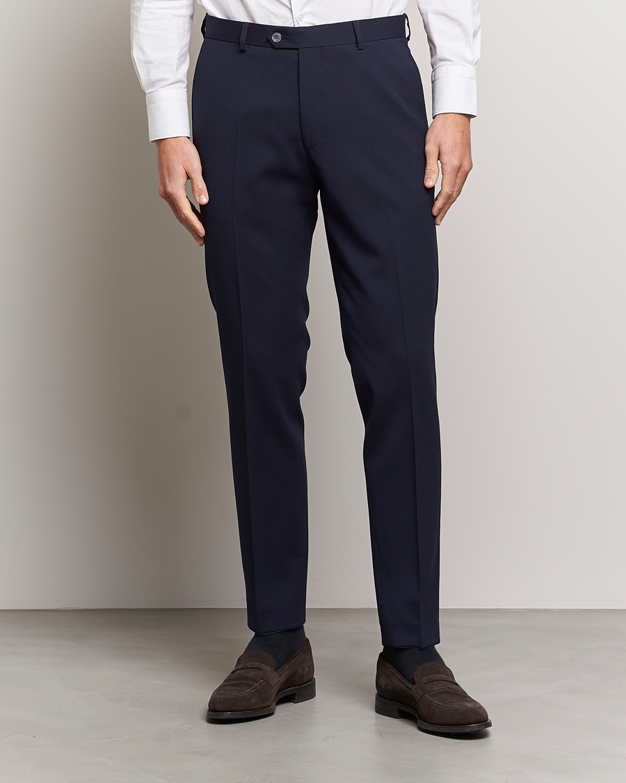 Heren | Oscar Jacobson | Oscar Jacobson | Denz Structured Wool Trousers Blue