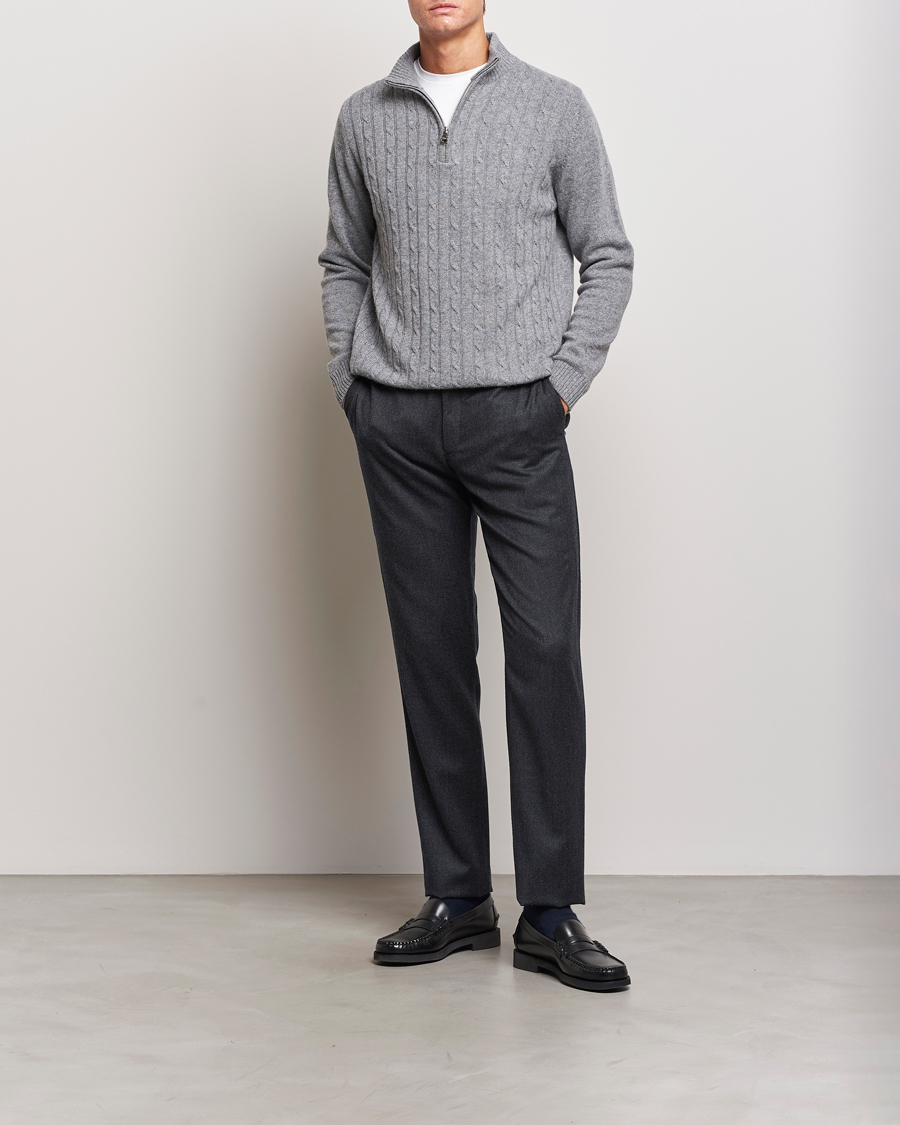 Heren | Broeken | Canali | Slim Fit Washable Flannel Trousers Charcoal