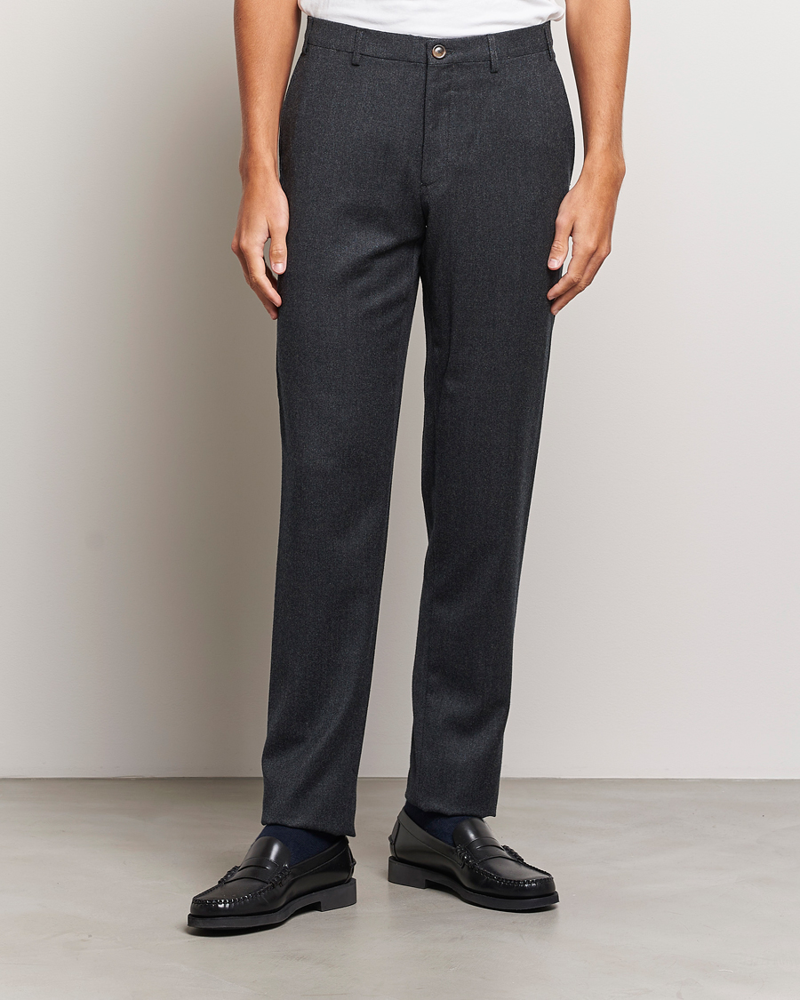 Heren | Broeken | Canali | Slim Fit Washable Flannel Trousers Charcoal