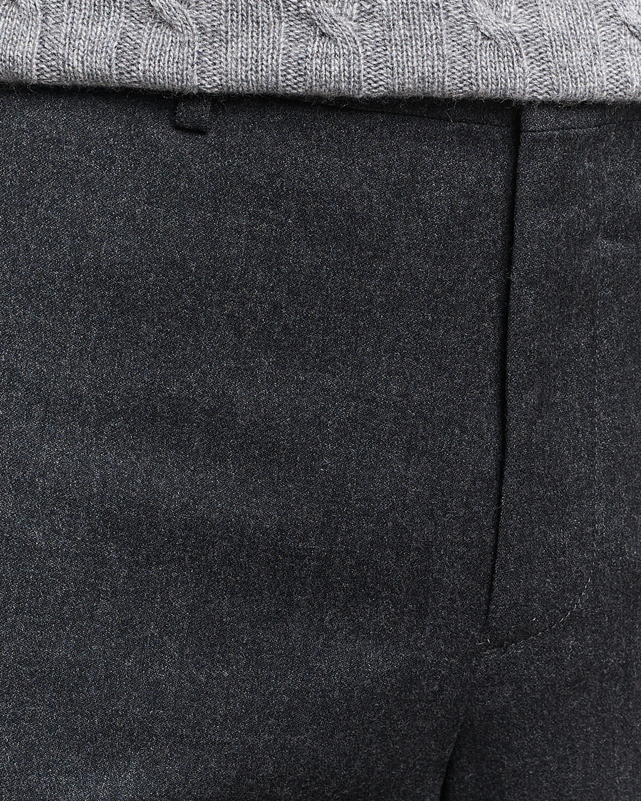 Heren | Broeken | Canali | Slim Fit Washable Flannel Trousers Charcoal