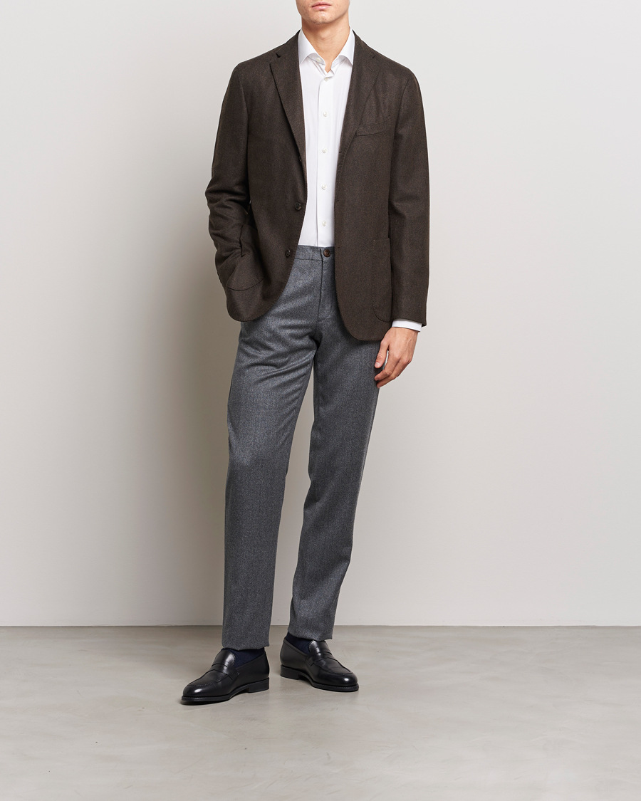 Heren | Broeken | Canali | Slim Fit Washable Flannel Trousers Grey Melange