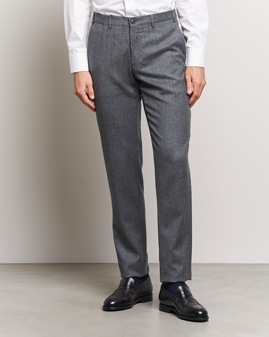 Heren | Broeken | Canali | Slim Fit Washable Flannel Trousers Grey Melange