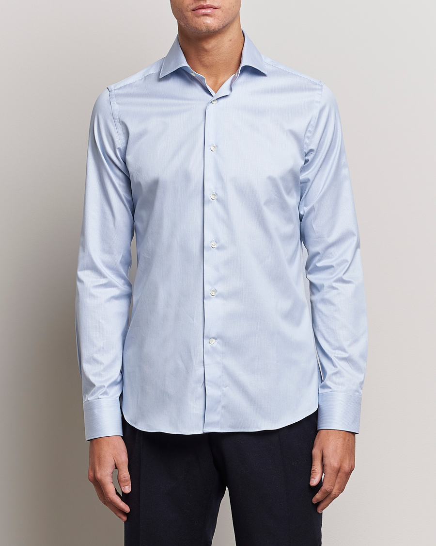 Heren | Overhemden | Canali | Slim Fit Striped Cotton Shirt Light Blue