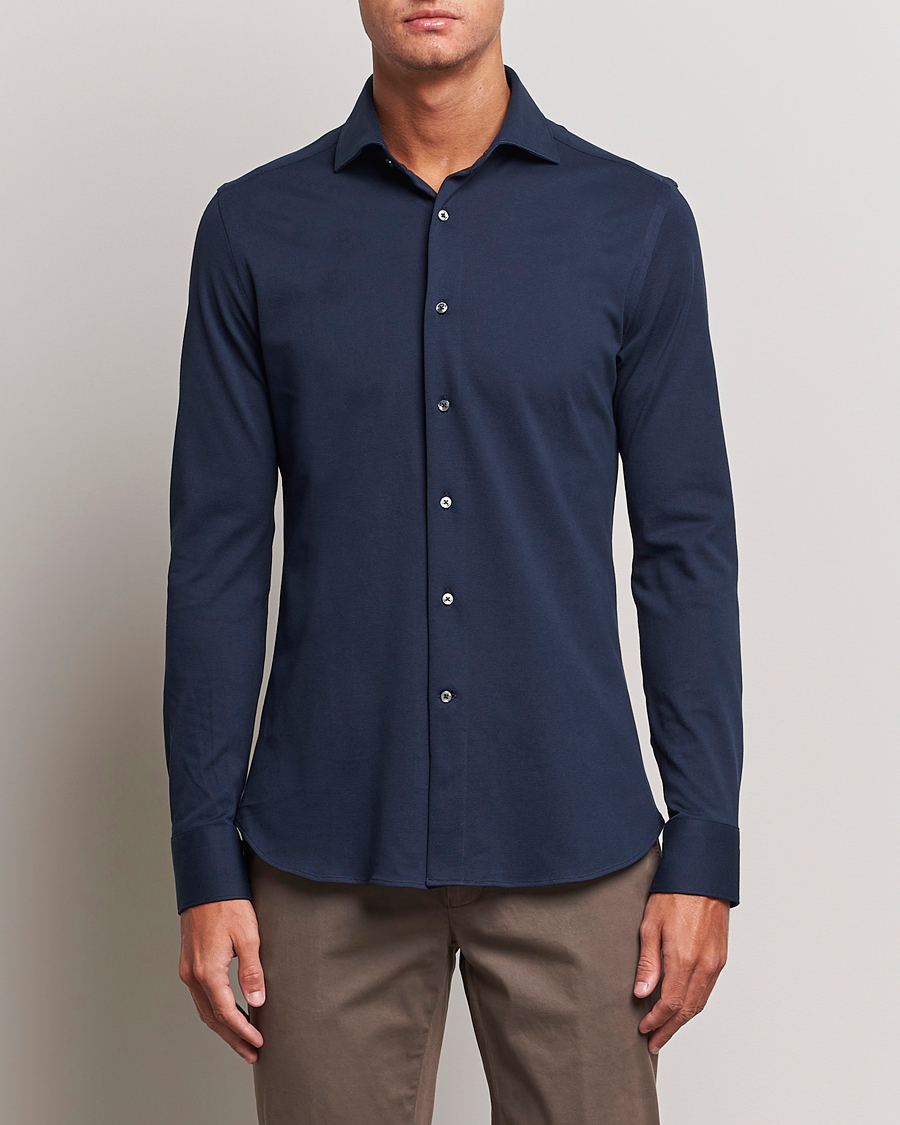Heren | Overhemden | Canali | Slim Fit Pique Shirt Navy