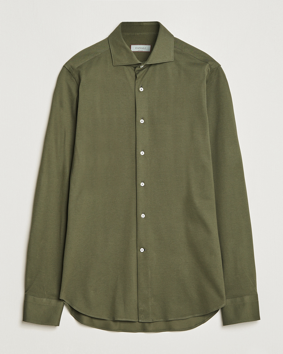 Heren | Overhemden | Canali | Slim Fit Pique Shirt Dark Green