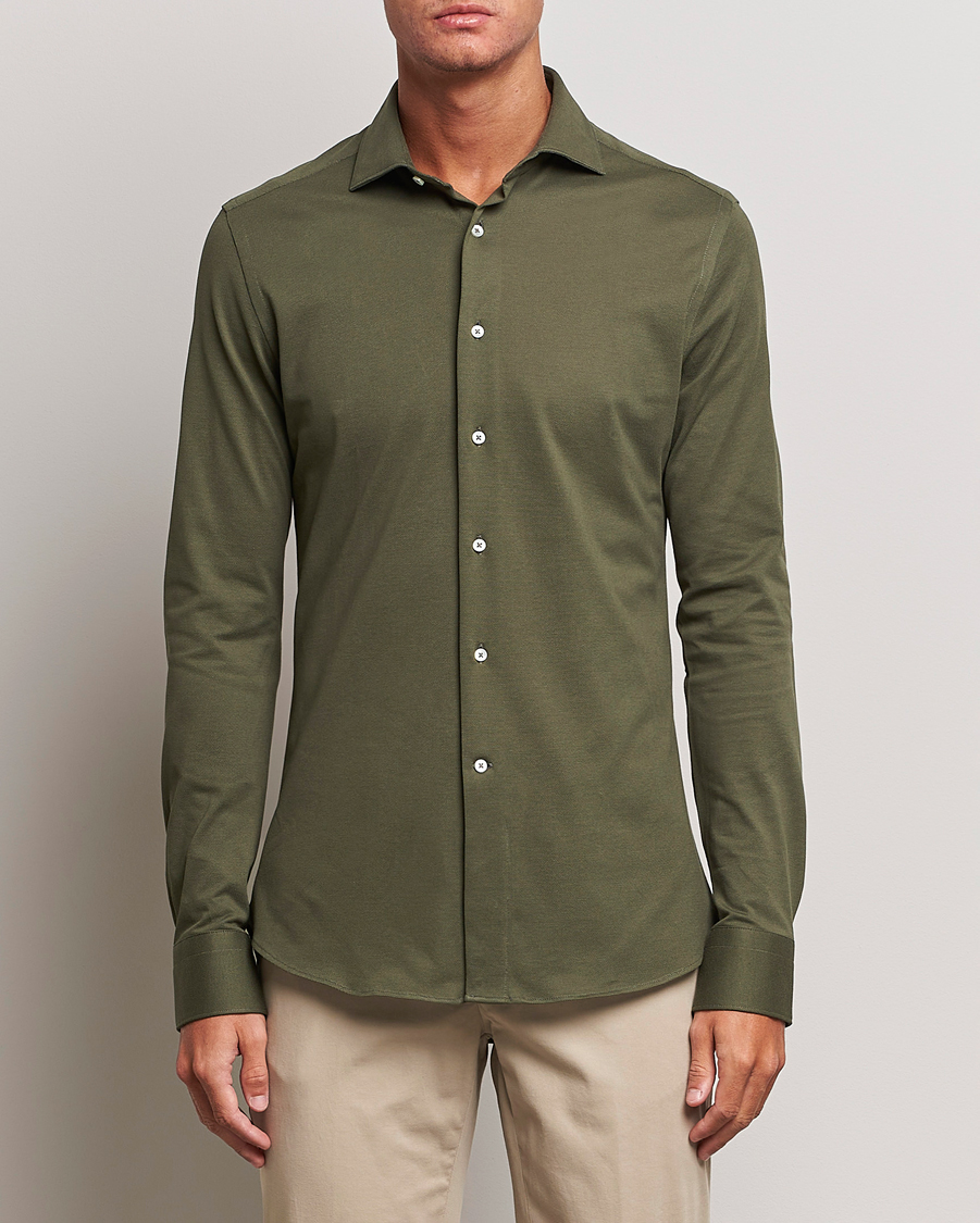 Heren | Overhemden | Canali | Slim Fit Pique Shirt Dark Green