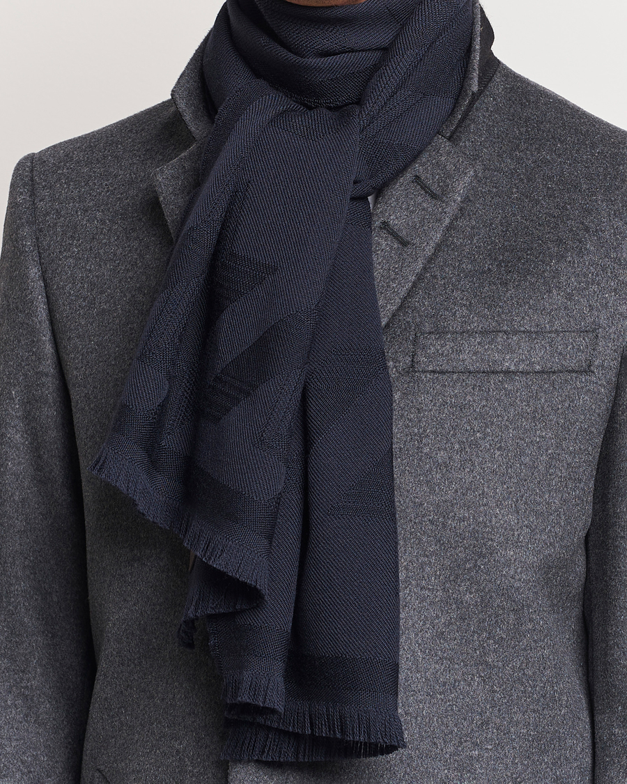 Heren |  | Canali | Textured Wool Scarf Navy