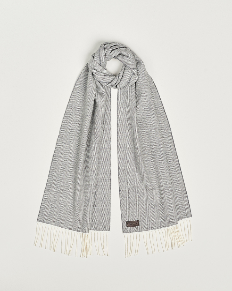 Heren | Canali Herringbone Wool Scarf Light Grey | Canali | Herringbone Wool Scarf Light Grey
