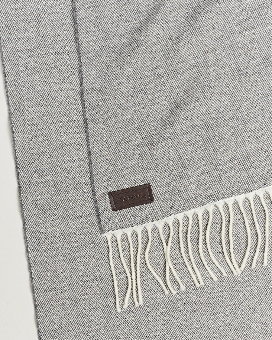 Heren | Canali Herringbone Wool Scarf Light Grey | Canali | Herringbone Wool Scarf Light Grey