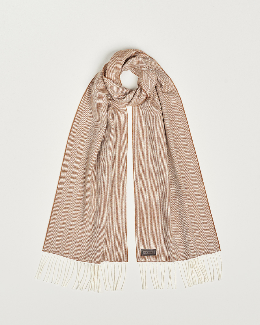 Heren | Canali Herringbone Wool Scarf Beige | Canali | Herringbone Wool Scarf Beige