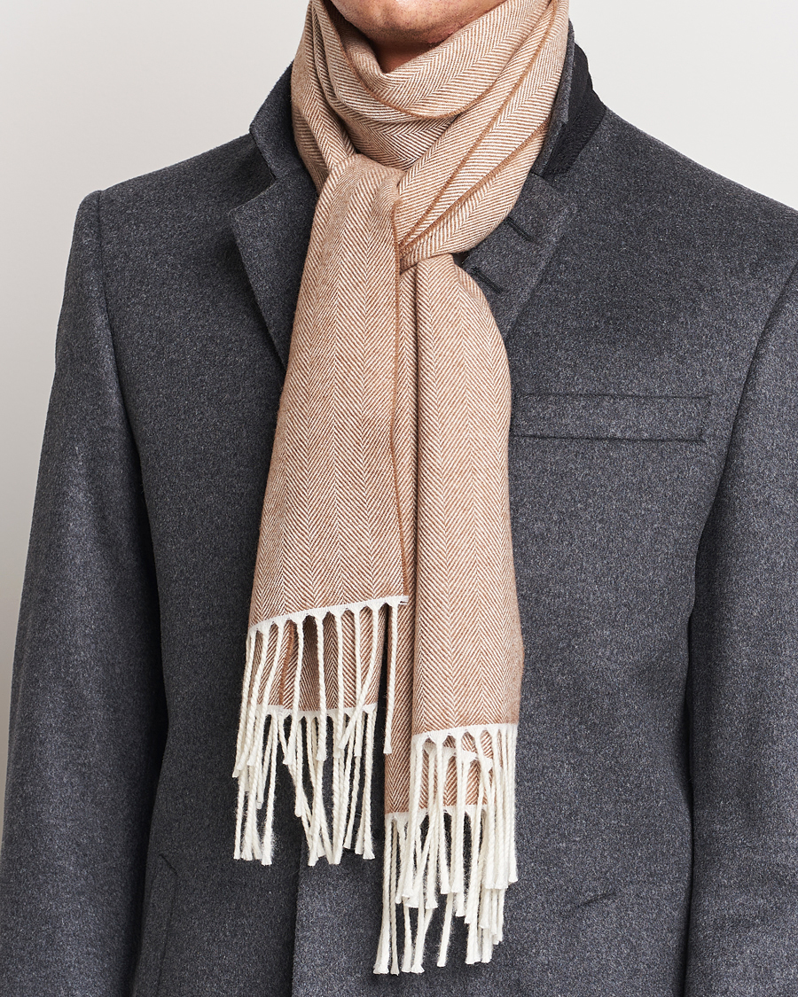 Heren | Canali Herringbone Wool Scarf Beige | Canali | Herringbone Wool Scarf Beige