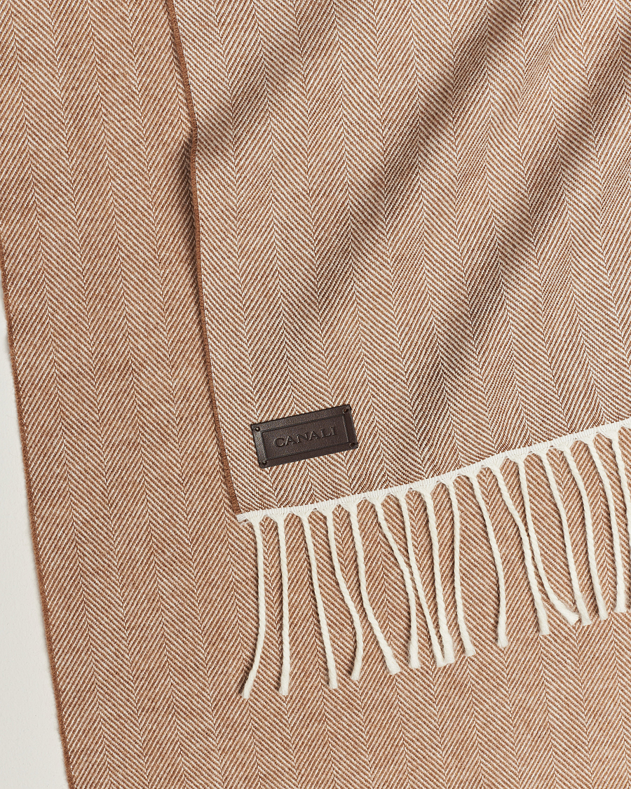 Heren | Canali Herringbone Wool Scarf Beige | Canali | Herringbone Wool Scarf Beige