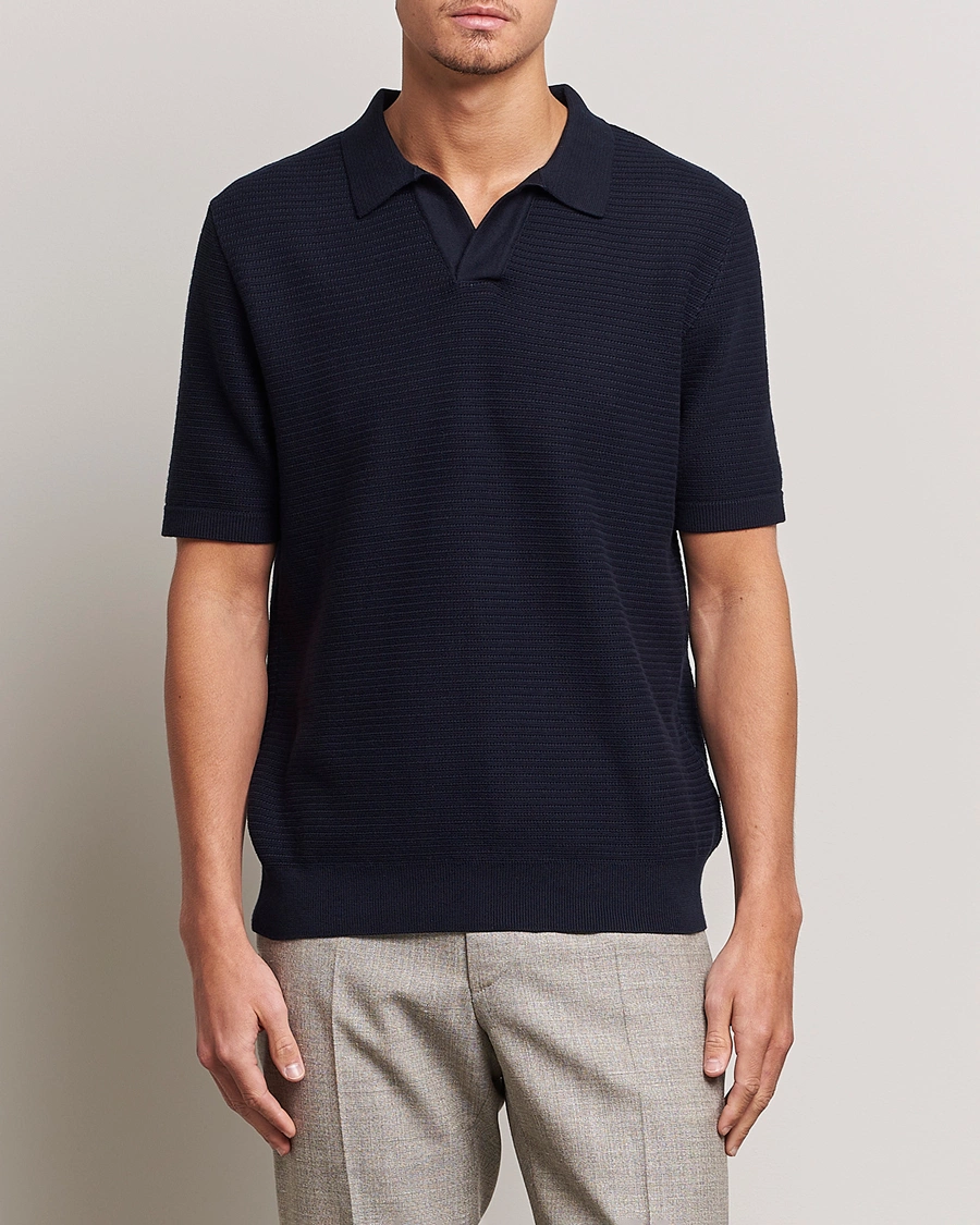 Heren | Sunspel | Sunspel | Knitted Polo Shirt Navy