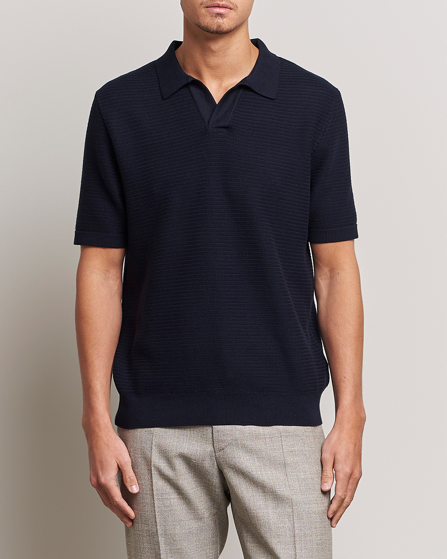 Heren | Best of British | Sunspel | Knitted Polo Shirt Navy