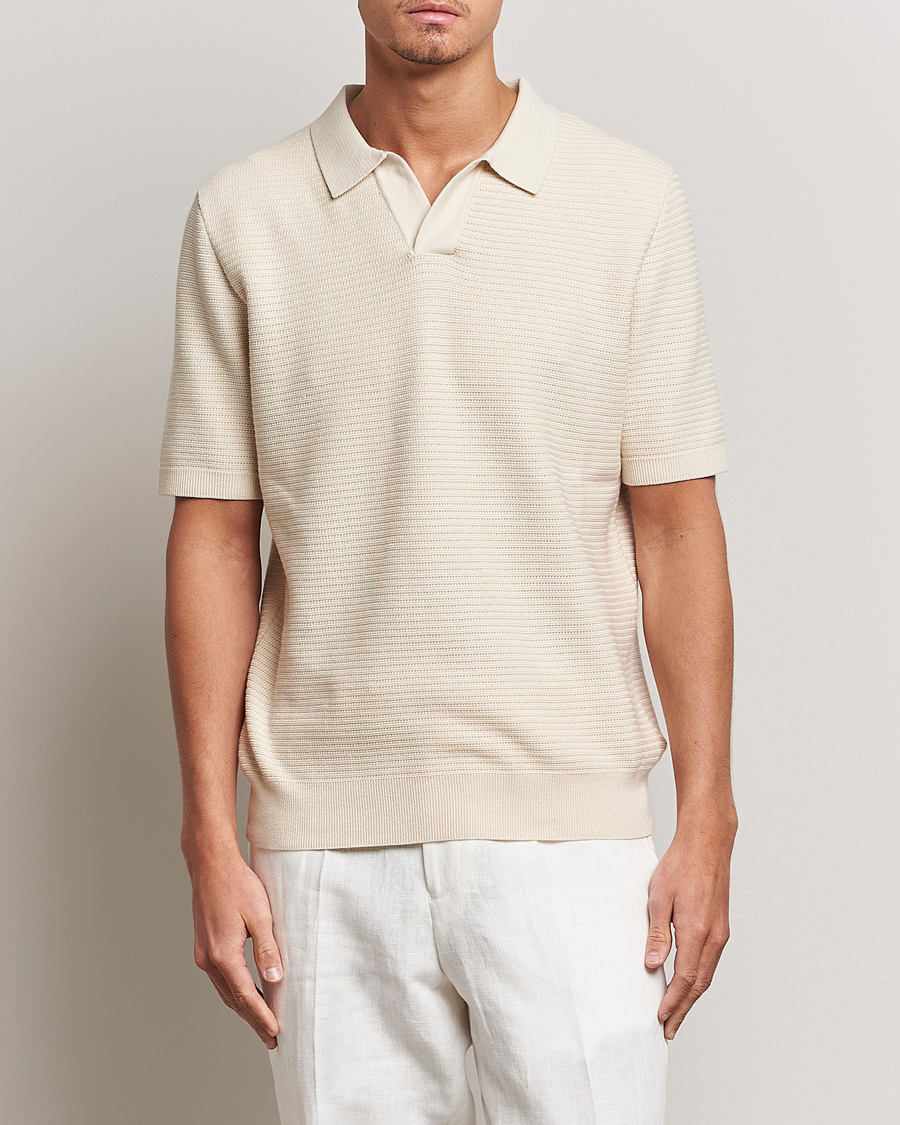 Heren | Sunspel | Sunspel | Knitted Polo Shirt Ecru