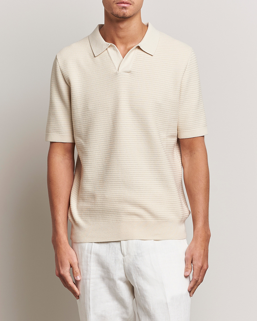 Heren | Afdelingen | Sunspel | Knitted Polo Shirt Ecru