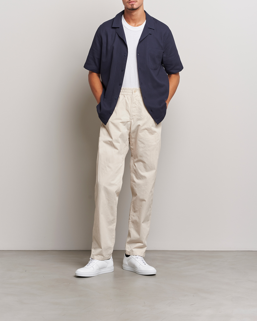 Heren | Overhemden | Sunspel | Waffle Camp Collar Shirt Navy