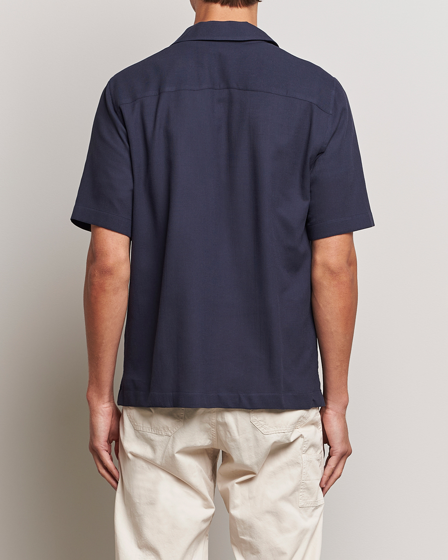 Heren | Overhemden | Sunspel | Waffle Camp Collar Shirt Navy