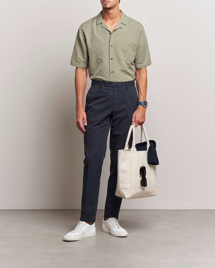 Heren | Overhemden | Sunspel | Lightweight Cotton/Linen Resort Shirt Hunter Green