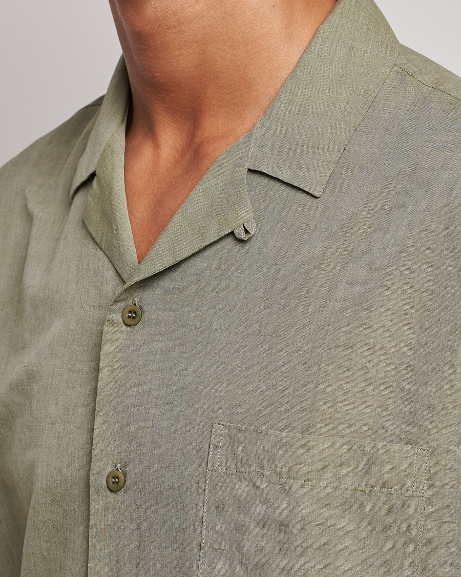 Heren | Overhemden | Sunspel | Lightweight Cotton/Linen Resort Shirt Hunter Green