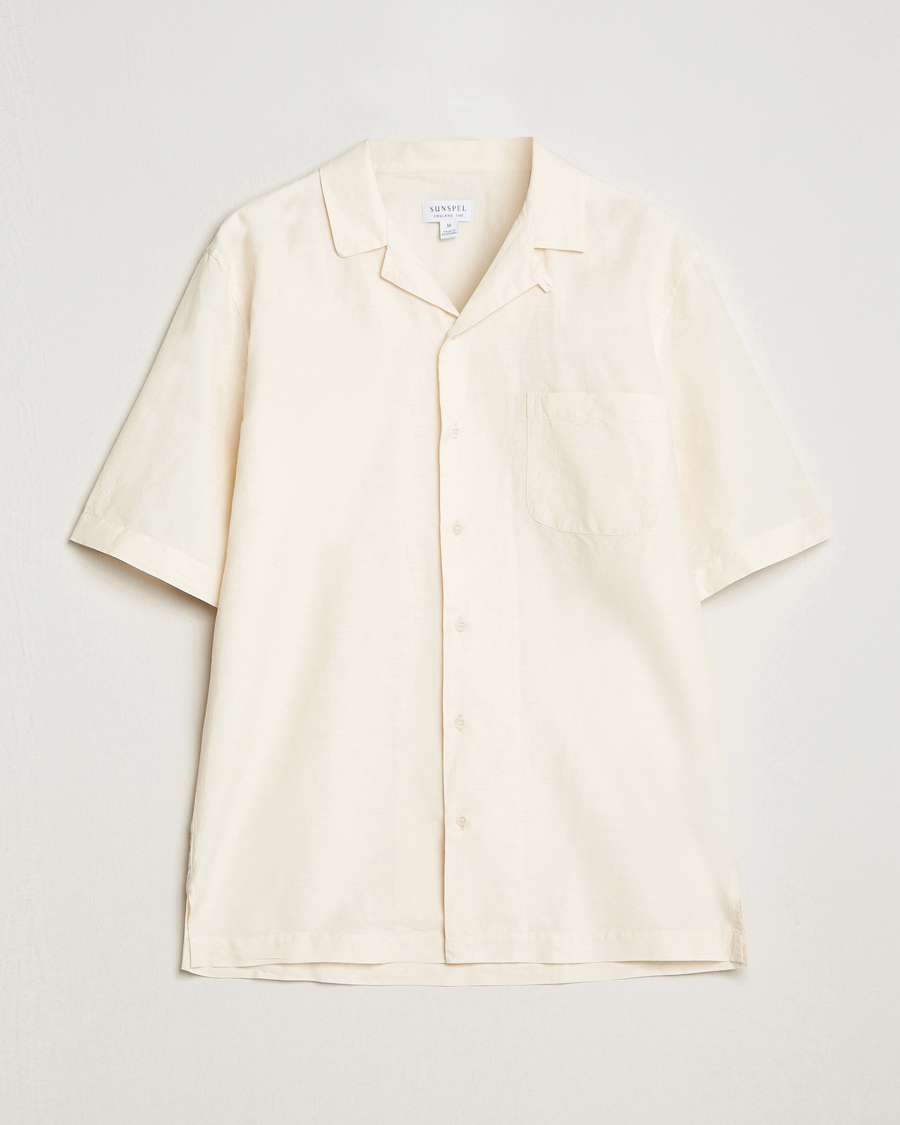 Heren | Overhemden | Sunspel | Lightweight Cotton/Linen Resort Shirt Ecru