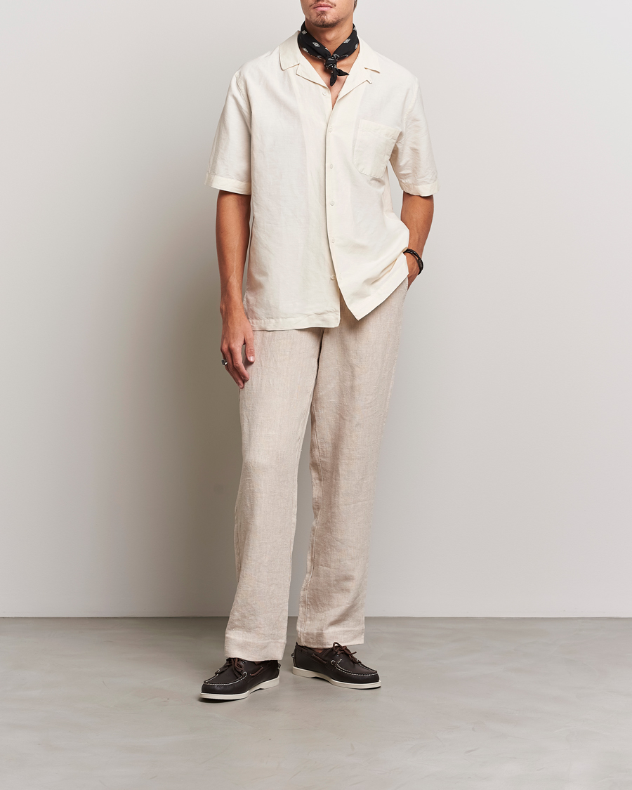 Heren | Overhemden | Sunspel | Lightweight Cotton/Linen Resort Shirt Ecru