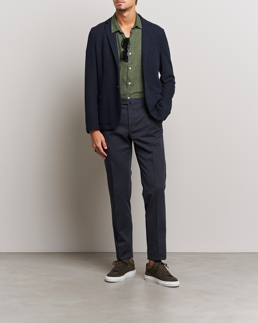 Heren | Overhemden | Sunspel | Short Sleeve Linen Shirt Hunter Green