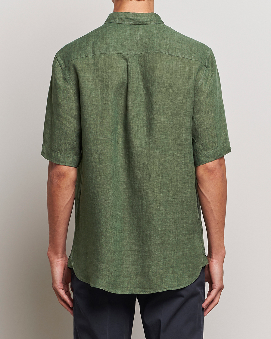 Heren | Overhemden | Sunspel | Short Sleeve Linen Shirt Hunter Green