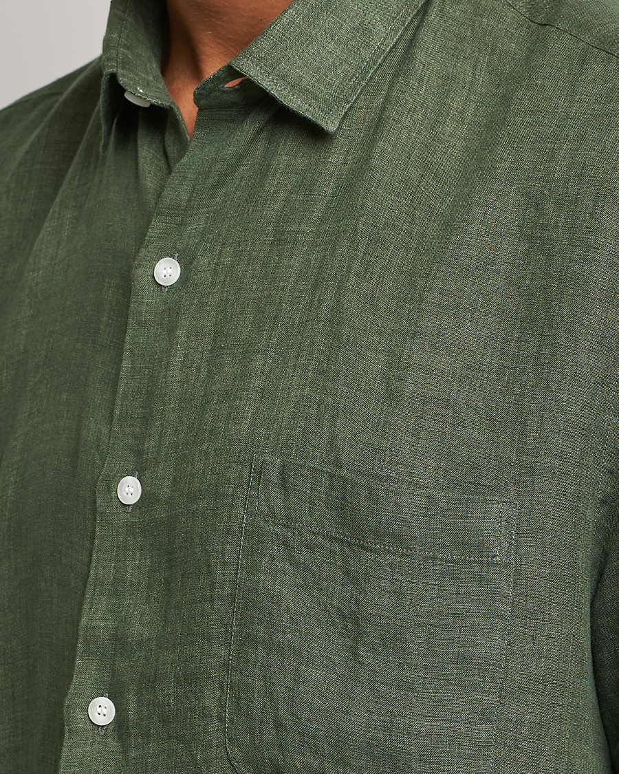 Heren | Overhemden | Sunspel | Short Sleeve Linen Shirt Hunter Green