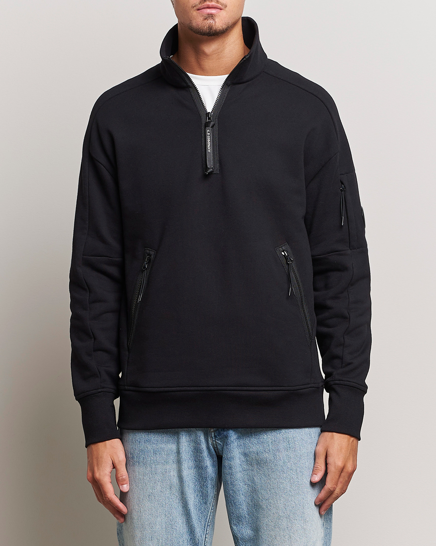 Heren | Fleece truien | C.P. Company | Diagonal Raised Fleece Half Zip Goggle Hoodie Black