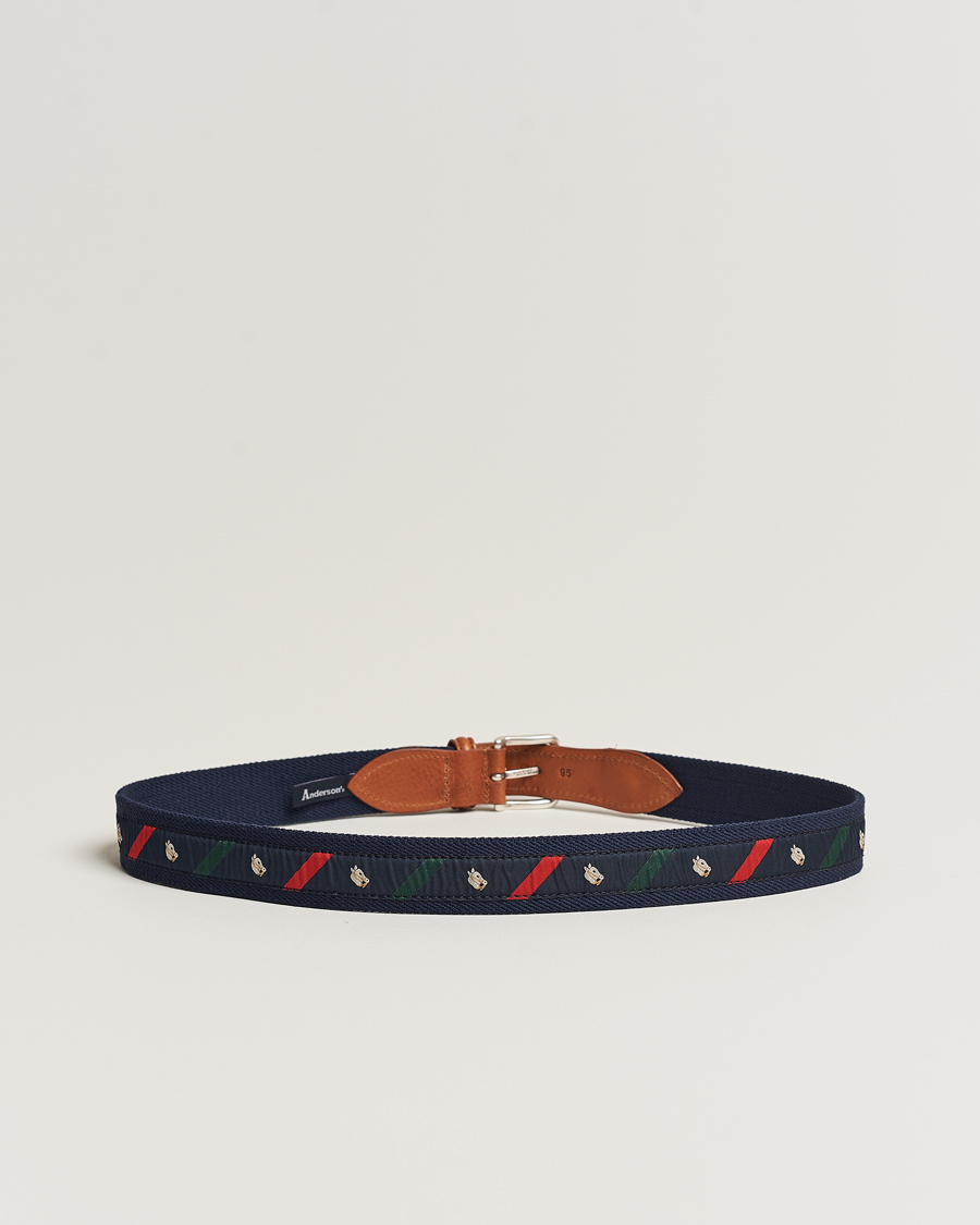 Heren | Sale | Anderson's | Woven Cotton/Leather Belt Navy