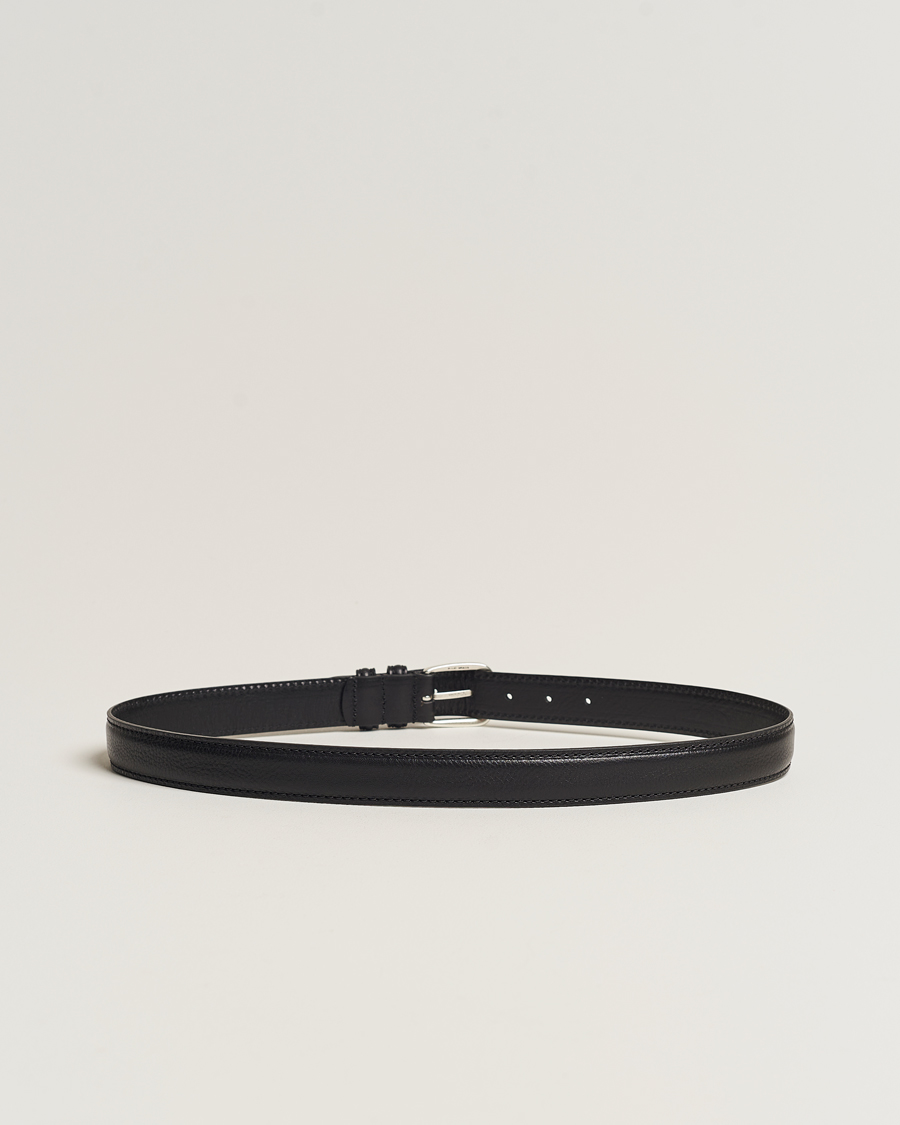 Heren | Italian Department | Anderson's | Grained Leather Belt 3 cm Black