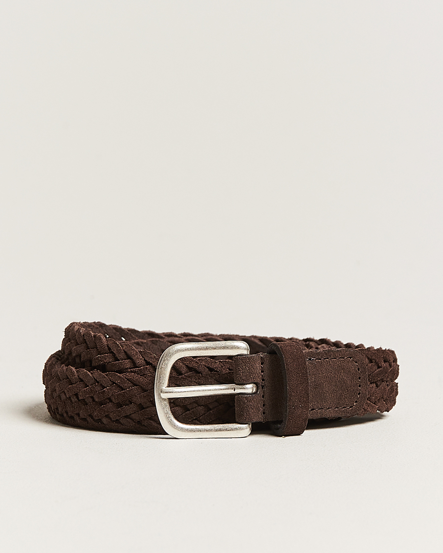 Heren | Riemen | Anderson's | Woven Suede Belt 2,5 cm Brown