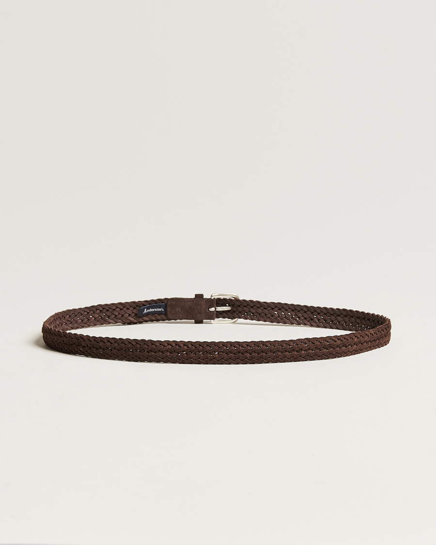 Heren | Sale | Anderson's | Woven Suede Belt 2,5 cm Brown