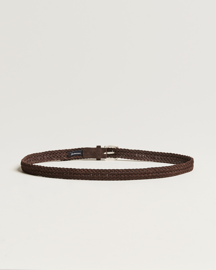 Heren | Gevlochten riemen | Anderson's | Woven Suede Belt 2,5 cm Brown