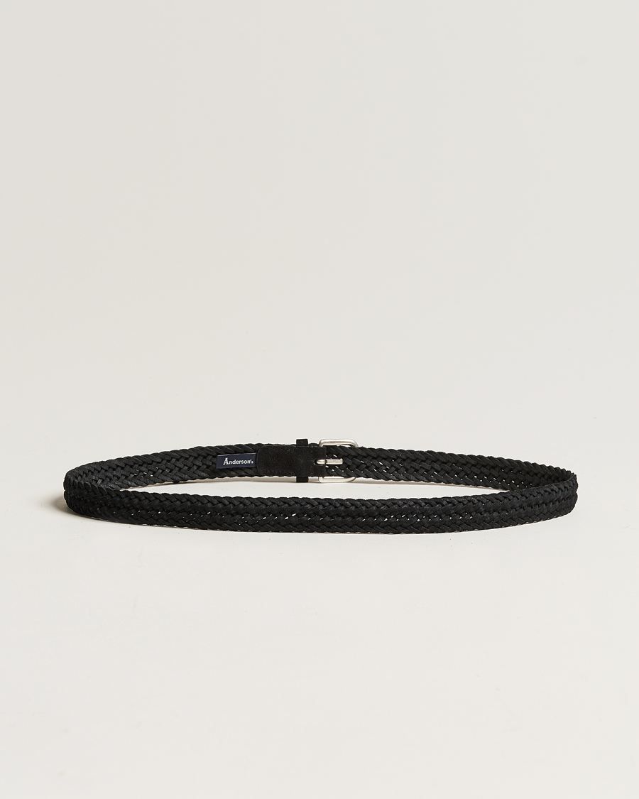 Heren |  | Anderson's | Woven Suede Belt 2,5 cm Black