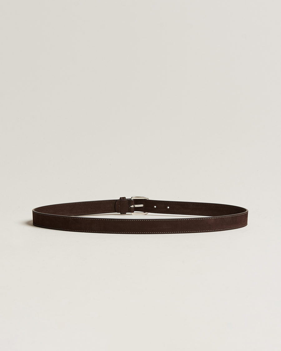 Heren |  | Anderson's | Slim Stitched Nubuck Leather Belt 2,5 cm Dark Brown