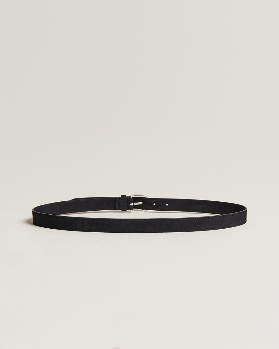 Heren |  | Anderson's | Slim Stitched Nubuck Leather Belt 2,5 cm Black