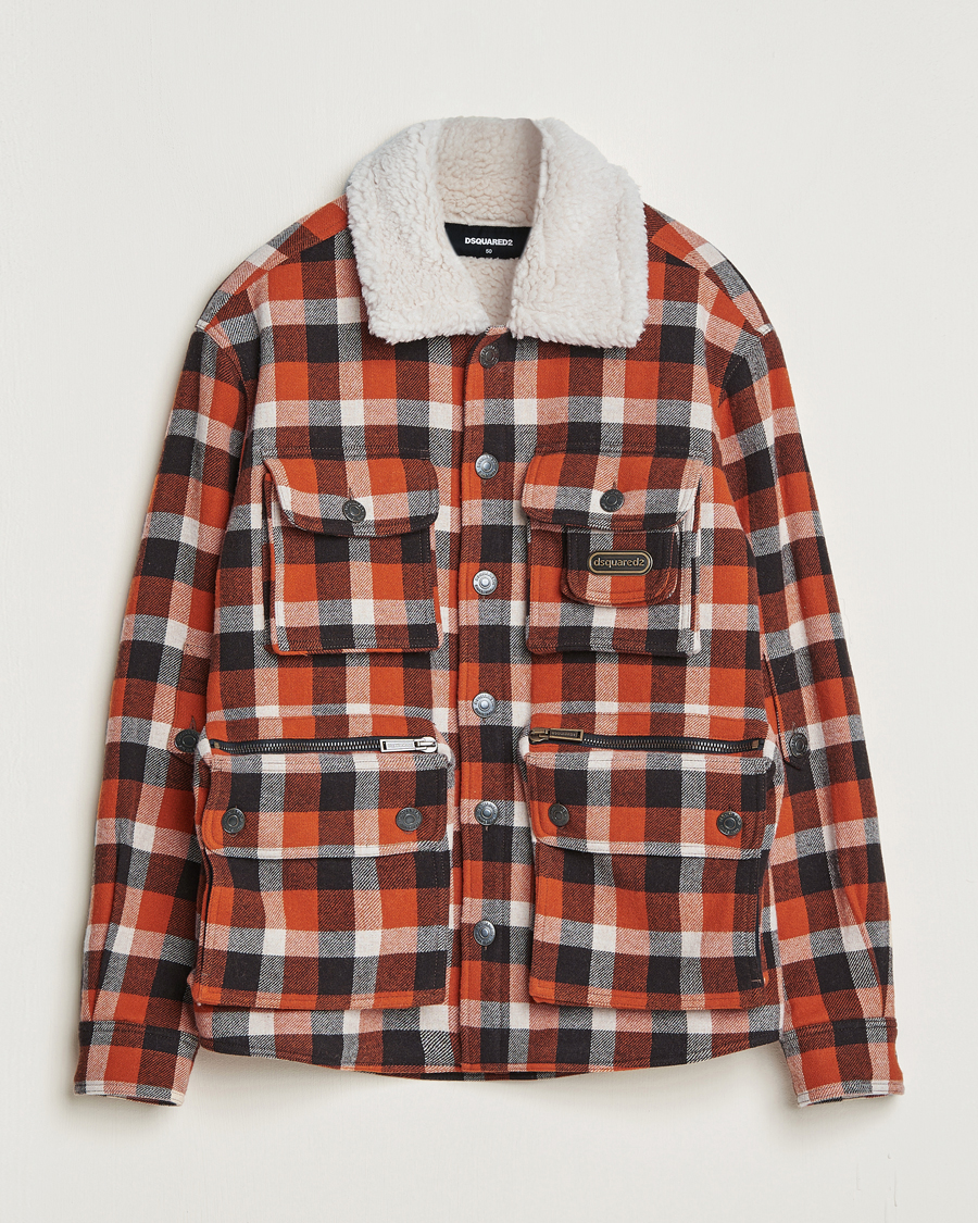 Heren | Dsquared2 | Dsquared2 | Flannel Check Wool Jacket Rust/Blue