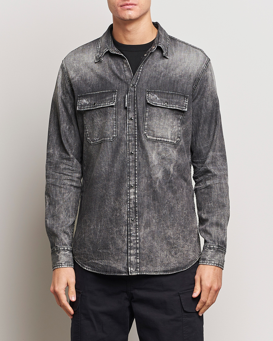 Heren |  | Dsquared2 | Tab Collar Denim Shirt Washed Grey