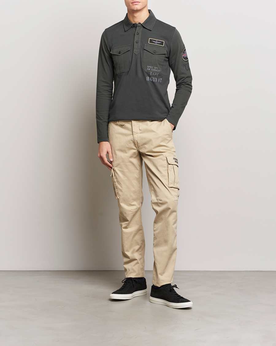 Heren | Truien | Aeronautica Militare | Pocket Long Sleeve Polo Dark Green