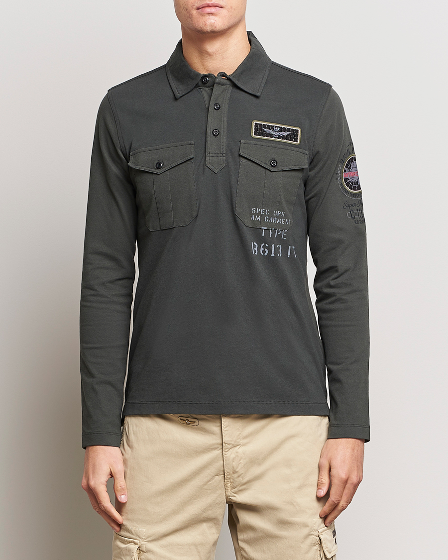 Heren | Truien | Aeronautica Militare | Pocket Long Sleeve Polo Dark Green
