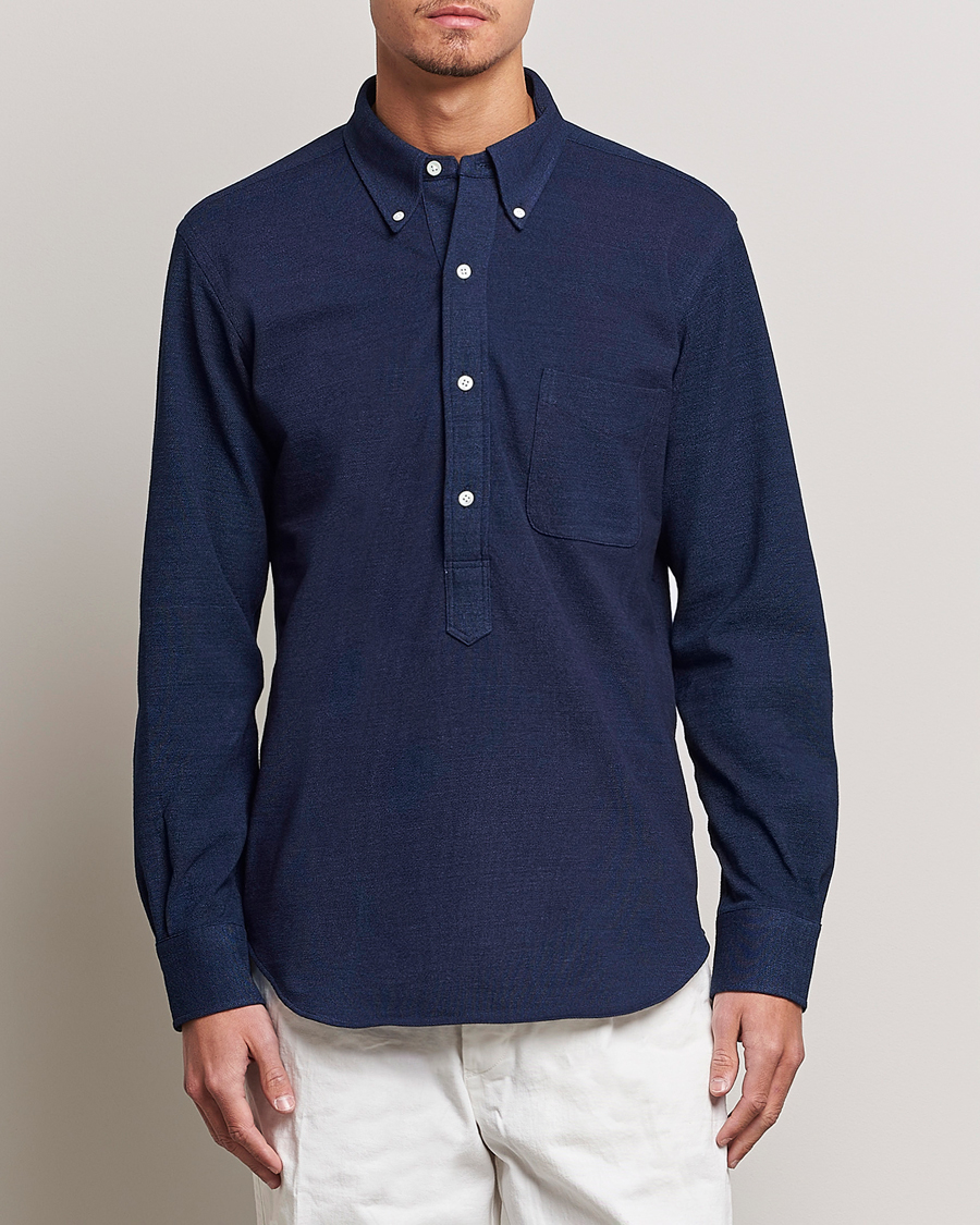 Heren | Overhemden | Kamakura Shirts | Vintage Ivy Knit Popover Shirt Navy