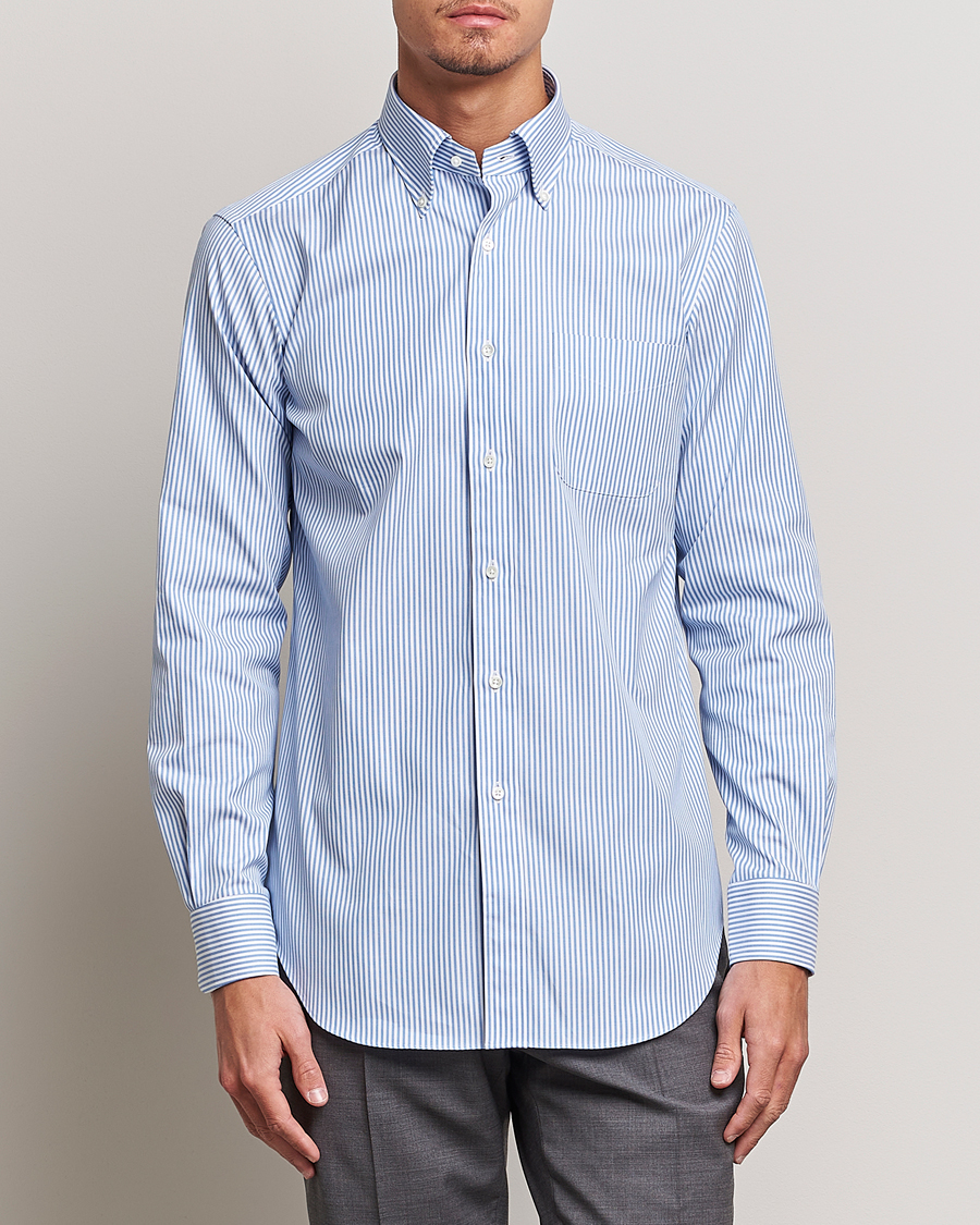 Heren | Overhemden | Kamakura Shirts | Slim Fit Oxford BD Shirt Blue Bengal Stripe