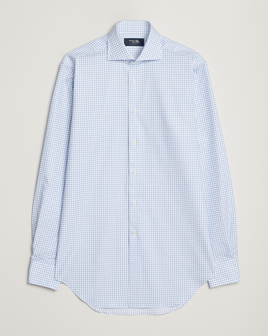 Heren | Overhemden | Kamakura Shirts | Slim Fit Twill Spread Shirt Sky Blue Check