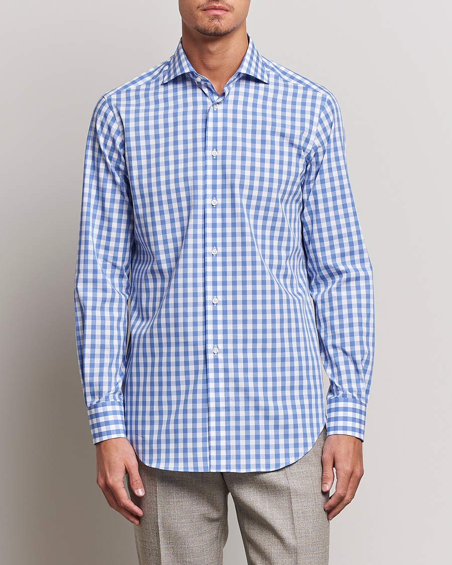 Heren | Sale | Kamakura Shirts | Slim Fit Broadcloth Spread Shirt Blue Gingham