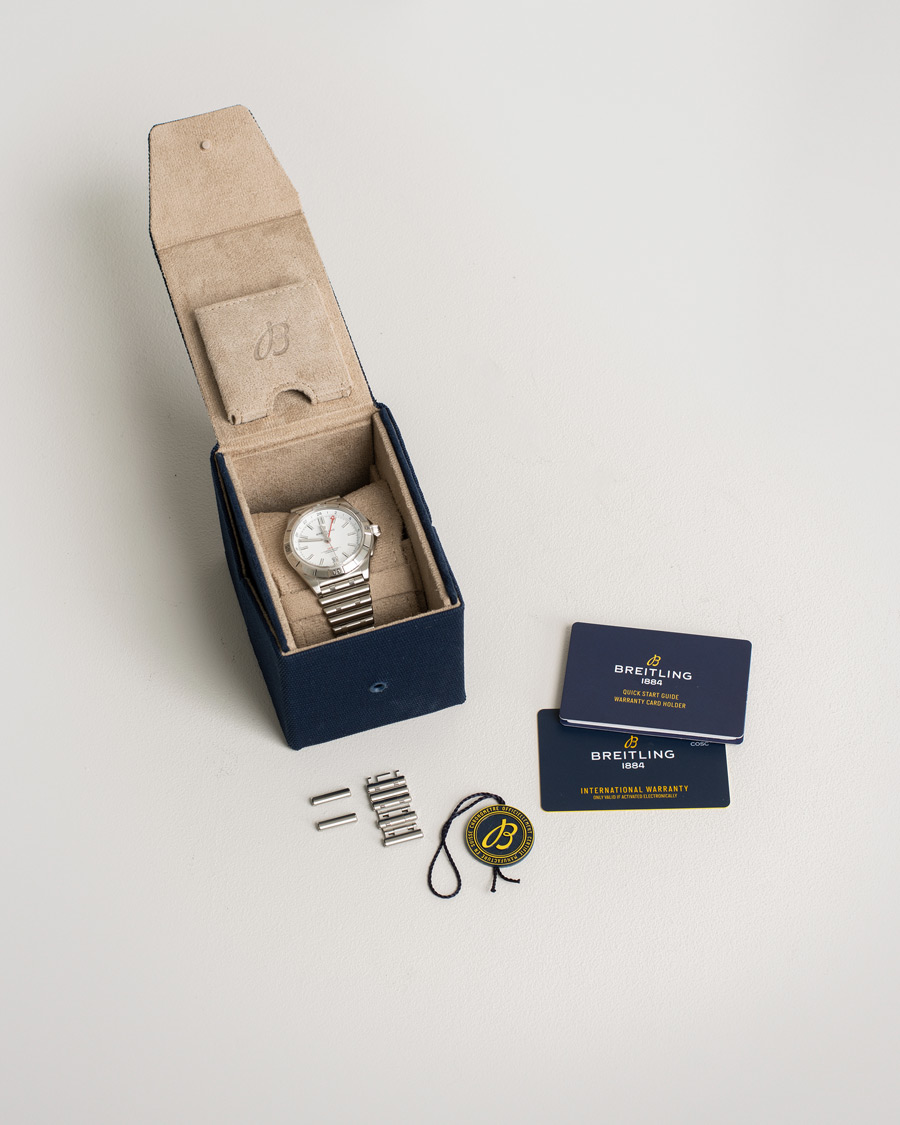 Heren | Breitling Pre-Owned Chronomat GMT 40 A32398 Steel White | Breitling Pre-Owned | Chronomat GMT 40 A32398 Steel White
